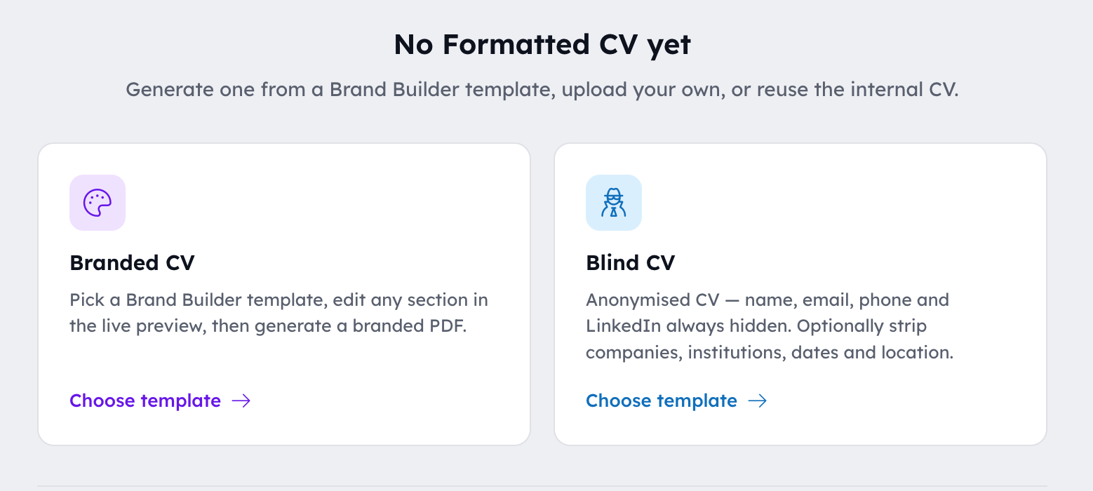Brand Builder: Branded CV & Blind CV preview